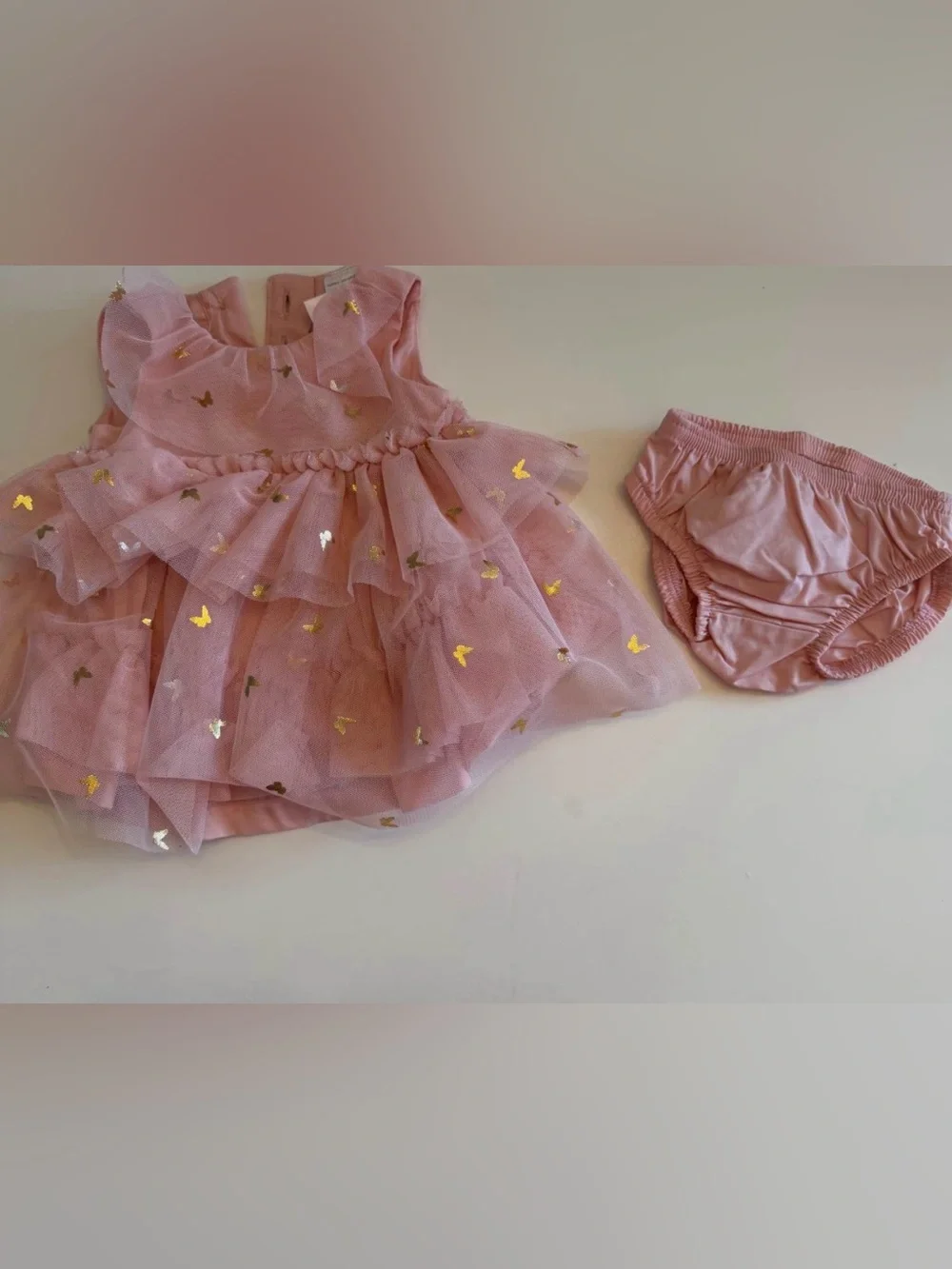 Carter's Pink Tulle Dress with Gold Butterfly Accents and Matching Bloomers
